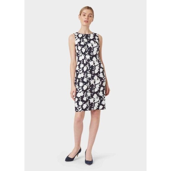 Hobbs London Moira Shift Dress Midnight Navy Blue Cream 8 - Picture 1 of 7